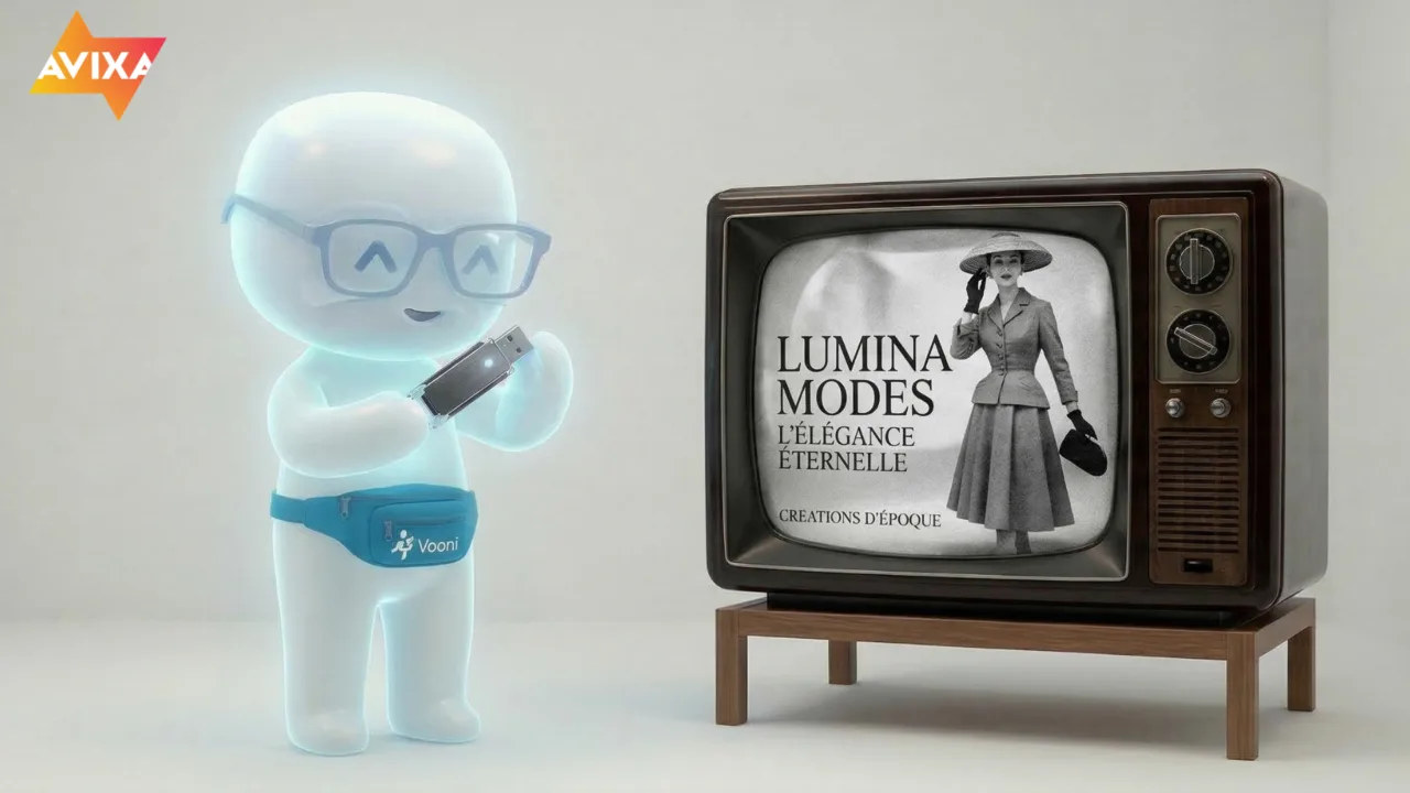 Illustration contrasting manual USB updates with connected digital signage